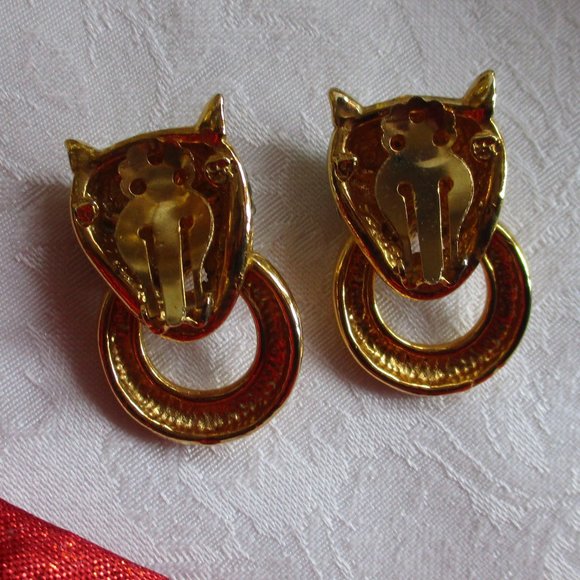 TIGER VINTAGE CLIP ON CRYSTAL EARRINGS - Picture 3 of 9